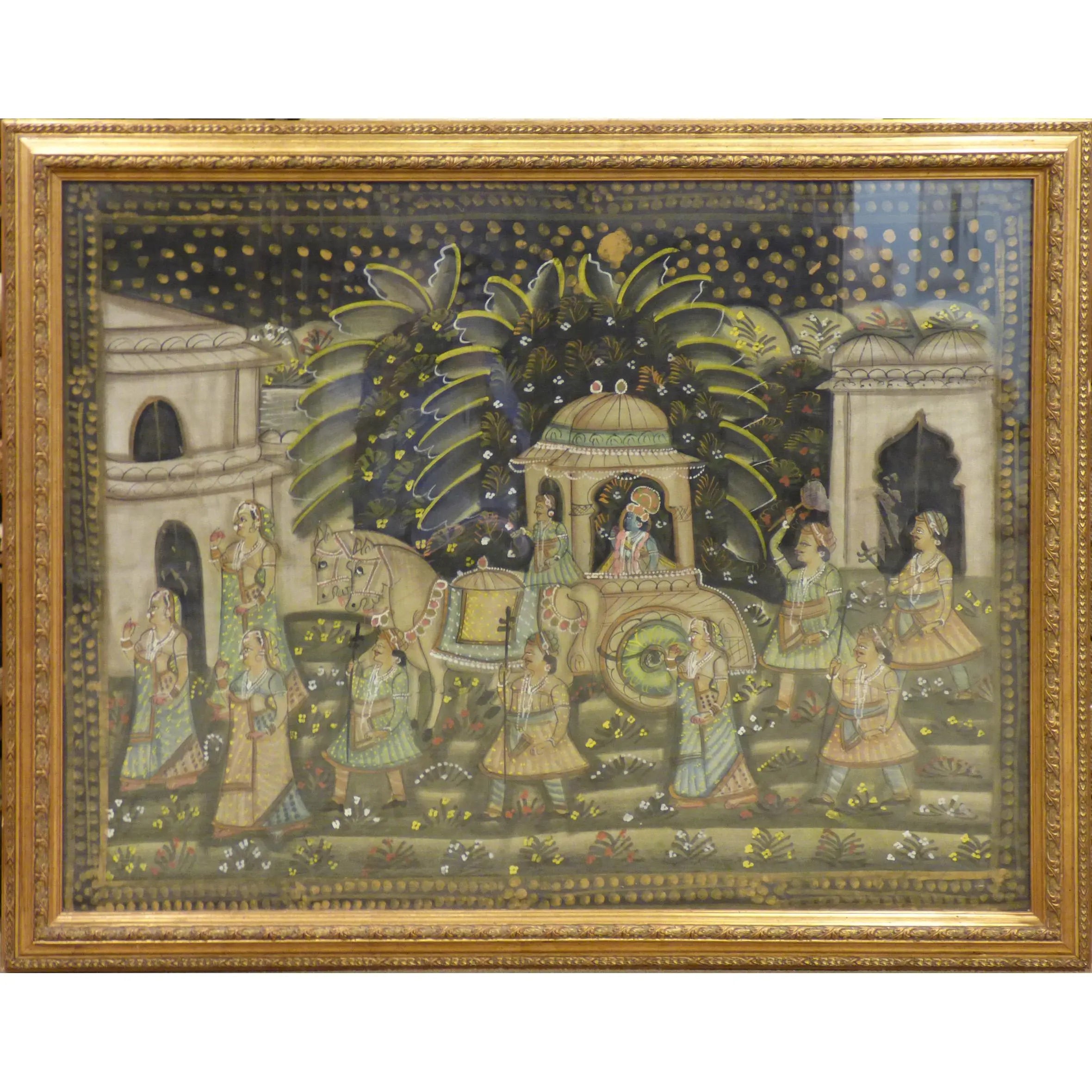 One Of The Kind High-Quality Traditional Fine Art Of Indian Painting On Silk 45" X 35" Abcp-25
